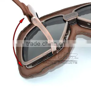 BJ-GT-010 New Arrival Coffee Leather Motorcycle Protection Glasses Protective Goggles thumbnail-4