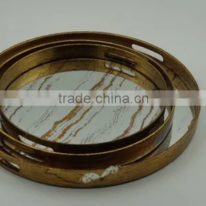 Antique Painted Round Wooden Mirror Tray With 2 Colors thumbnail-2