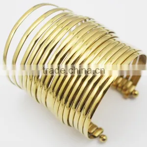 India Large Punk Hip Hop Multi Strings18k Gold Plating Wide Cuff Bangle Opened thumbnail-1