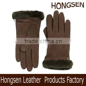 HS1408 Black Winter Fur Leather Gloves thumbnail-1