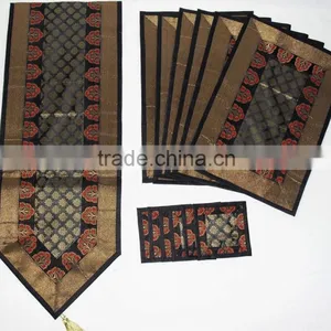 Placemats and Coaster in Black Color Indian Silk Table Runner thumbnail-1