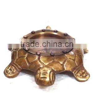Vintage Brass Reproduction Tortoise Shaped Compass With Wooden Box 13523 thumbnail-5