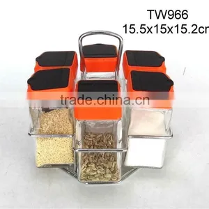 TW966 6pcs Glass Spice Shaker Spice Jar With Plastic Lid and Metal Rack thumbnail-1
