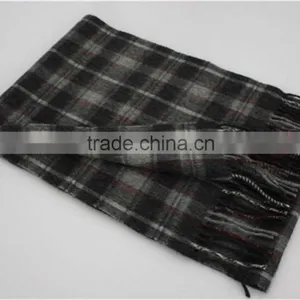 Gray Yarn Dyed Checked Pure Wool Scarf With Fringe thumbnail-3
