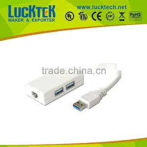 USB3.0 to Gigabit Lan + 2 Hubs Adapter ,white,high Quality thumbnail-1