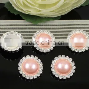 Pink Vintage Rhinestone Pearl Button thumbnail-1