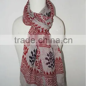 Linen Hand Block Print Scarf thumbnail-1