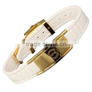 Noproblem P036G FDA Tourmaline Germanium Bio Ceramic Stainless Steel Casual Fashion Energy Gold Silicone Bracelet thumbnail-2