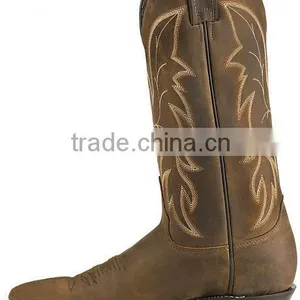 Brown Full Grain Distressed Leather Western Cowboy Boots Wholesale thumbnail-3