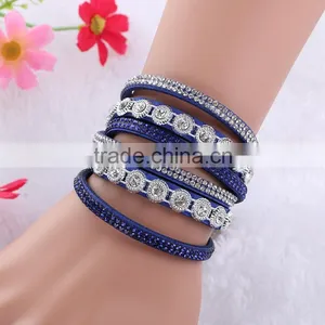 6 Colors Multilayer Bohemian Leather Velvet Wrap Crystal Magnetic Bracelet thumbnail-5