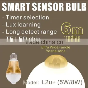L2u+ ( 5W/8W ) Ultra Large Detection Range PIR Motion Sensor LED Light Bulb With Lux Learning & Timer Selection ,TE LED Chip thumbnail-1