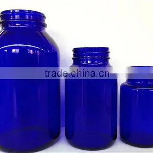 Wide Mouth Blue Glass Bottle thumbnail-1