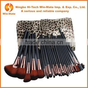2014 Best Seller Leopard pu Bag Nylon Hair& Wood Handle 24 Piece Make up Cosmetic Brush Set In Pretty Pouch thumbnail-1