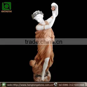 Hand Carved Marble Female Garden Woman With Dog Statue thumbnail-1