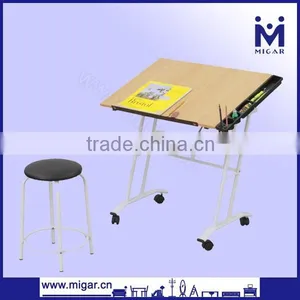 Good Design Student Desk Set With Inclined Legs and Castor Wheels thumbnail-1