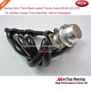 Мертоп Черный покрытый толщиной 3 мм турбомаНифолд для Toyot* Supra 93-98 2JZ-GTE 2JZ с двойным турбированным разделенным фланцем +отводной клапан диаметром 38 мм thumbnail-4