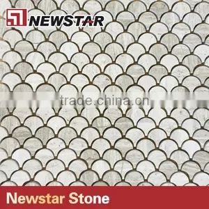 Wooden White Polished Large Fan Shape Fish Scale Marble Tile Mosaics thumbnail-2