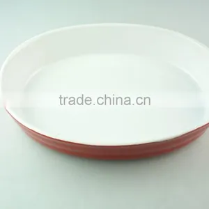 Red Ceramic Bake Plate, Durable Oval Shaped Ceramic Bakeware in Stock thumbnail-2