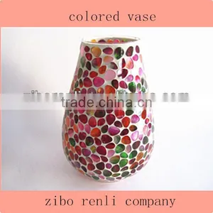 Table Decoration Iridescent Colored Flower Petal Pattern Mosaic Cheap Flat Flower Vase thumbnail-1