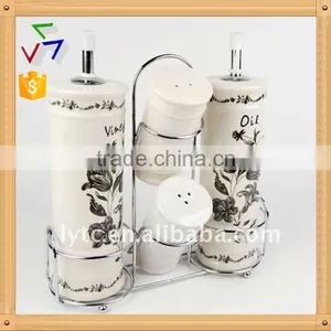 4PCS Ceramic Salt & Oil Vinegar Bottle With Metal Stand,ceramic Spice Jar,ceramic Cruet Set thumbnail-1