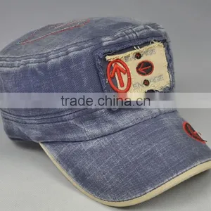 Shabby Denim Army Caps Custom Washed Military Hats With Your Own Design thumbnail-1