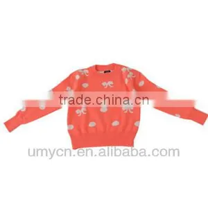 2014 Spring Girl's Allover Jacquard Bowknot and Polka Dot Pattern Pullover Sweater thumbnail-1