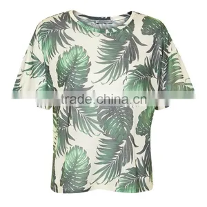Womens All Over Print t Shirt, Oversize t Shirt Woman, Leaf Print t Shirt thumbnail-1