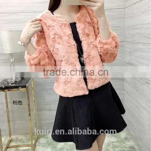 2016 New Genuine Rabbit Fur Coat Fashion Women Short Knitted Slim Coat Jacket Elegant Winter Warm Fur Rabbit Coats thumbnail-4