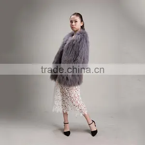 Myfur Women Winter Fluffy Real Raccoon Fur Coat Fur Outerwear Jacket Dark Grey thumbnail-2