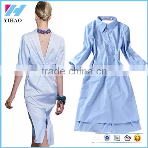 New Runway Fashion Women's Novelty Back V Open Asymmetrical Designer Shirt Dress Turn-down Collar OL Work Wear Camisa Feminina thumbnail-1