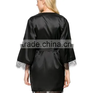 Fashion Wrap Front Long Sleeves Robe Relaxed Fit Silk Robe With Belt thumbnail-3
