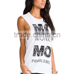 Raw Cut Arm Holes Plain White Tank Top thumbnail-2