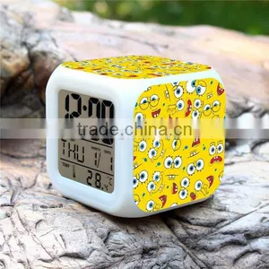 (Hot ) SpongeBob Cartoon LED Alarm Clock, SpongeBob Digital Clock, SpongeBob 7 Color Change Small LED Clock thumbnail-3