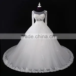 2017 Hot Sale Bridal Wedding Dress V-neck Long Sleeves Beaded Sweetheart Nackline Mermaid Lace Wedding Dress F12802 thumbnail-1