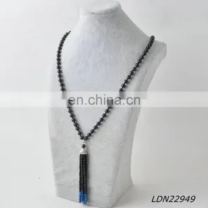 Latest Round Black Bead And Polygon Black And Blue Bead Tassels Desion Necklace thumbnail-1