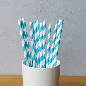 Blue Big Striped Drinking Paper Straws thumbnail-1