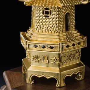 This Wen Chang Pagoda for Fengshui Was Molded Using Lost-Wax Method and 24k Gold Leaf Finish thumbnail-5