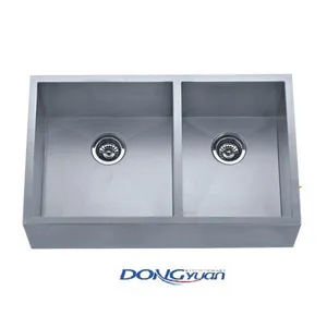 Guangdong Dongyuan Kitchenware Zero Radius Double Bowl Farmhouse Apron Front Kitchen Sink (DY-H-HA129L) thumbnail-1