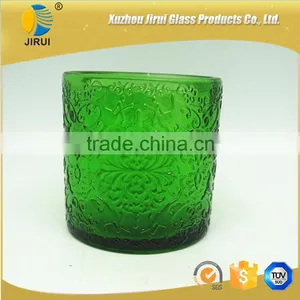 550ml Votive Glass Candle Holder / Green Candle Holder With Embossed Design thumbnail-1