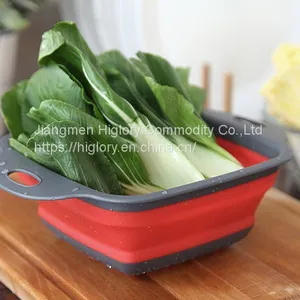 Square  Space Save Silicone Collapsible Colander Basket and Foldable Drain Strainer for Kitchen thumbnail-5