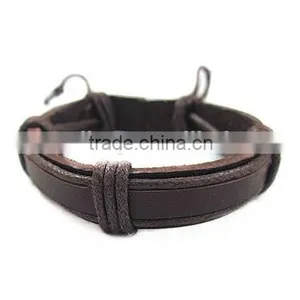Handmade Cowhide Leather Men Wrap Slider Charm Bracelet Bangle for Gifts thumbnail-3