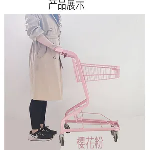 Japanese Style Shopping Cart Coloful Metal Grocery Store Supermarket Shopping Trolley Cart For KTV / Bar Mini Store thumbnail-2