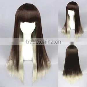 High Quality 65cm Medium Long Straight Brown&Gray Color Mixed Lolita Wig Synthetic Anime Wig Cosplay Hair Wig Party Wig Quality Choice thumbnail-1