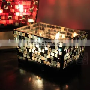 Rectangle Mosaic Glass Candle Holder Glass Vase for Home Decor thumbnail-2