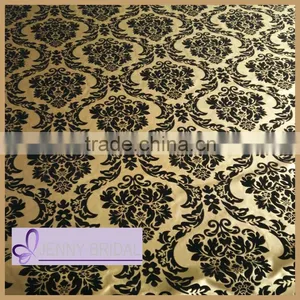 TC042B Gold Black Flocking Damask Taffeta Tablecloths Flocking Fabric thumbnail-1