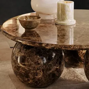 Luxury Brown Natural Marble Stone Tea Coffee Table & Desk - Home Use Stone Furniture thumbnail-4