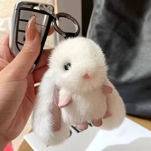 Faux Mink Fur Rabbit Keychain, Plush Cute Rabbit Pendant, Artificial Fur Cute Rabbit Bag Accessory thumbnail-2