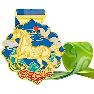 Chinese Style Galloping Horse & Crane Zinc Alloy Medal Custom Marathon Race Finisher Cultural Souvenir Medal thumbnail-1