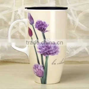 Flower Design Large Ceramic Cup thumbnail-1