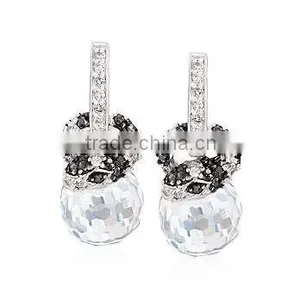 JINSE Black and Colorless CZ Hoop Earrings With Removable Snake Drops in Sterling Silver thumbnail-1